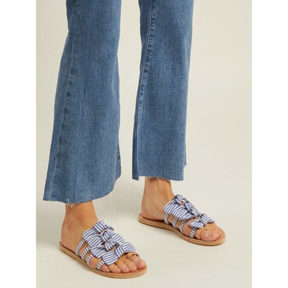 ANCIENT GREEK SANDALS Hara bow-embellished leather slides size 8 38 pink